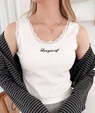 WEGO 【カップ付きインナー】カップインレースタンク ホワイト