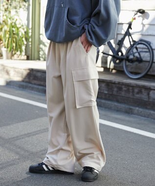 WEGO 【ウエストゴム/MLサイズ展開】イージーワイドカーゴスラックス ライトベージュ