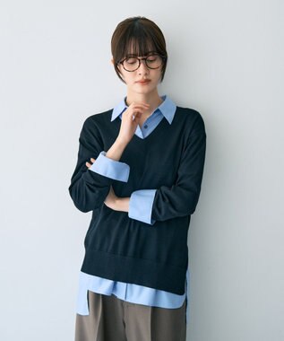 YECCA VECCA Vネックスリットニット Black