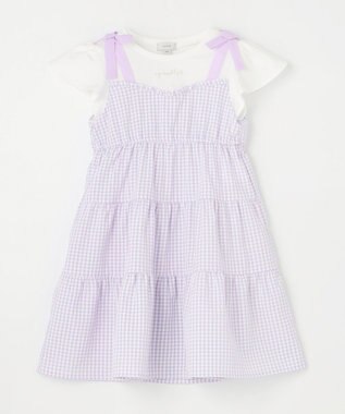 ANY KIDS サッカー ギンガム ワンピース ラベンダー系