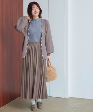 Tiaclasse 【洗える】パール付きパフスリーブカーディガン グレージュ