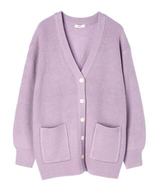 earth music&ecology アンチピリング畦Ｖネックカーディガン Lavender