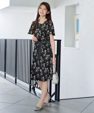 Tiaclasse ニュアンス柄サックワンピース ブラック