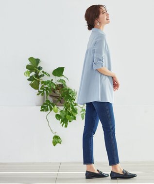 Tiaclasse 【洗える】フレアシャツチュニックブラウス サックス