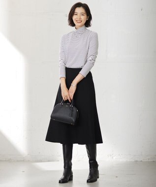 J.PRESS LADIES L タートルジャージー ボーダー カットソー グレー系1