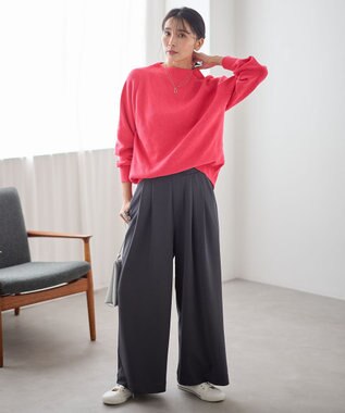 ANY 【ウエストゴム】２タックジョーゼットワイドパンツ チャコール