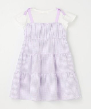 ANY KIDS サッカー ギンガム ワンピース ラベンダー系