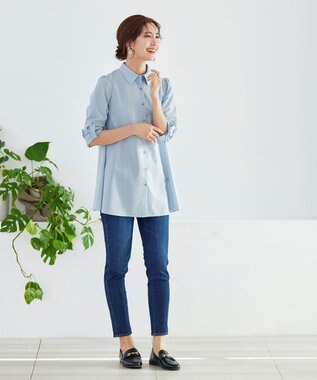 Tiaclasse 【洗える】フレアシャツチュニックブラウス サックス