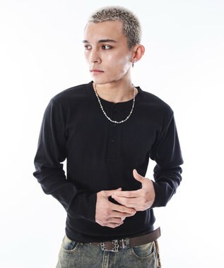 WEGO 【ユニセックス着用ITEM】コンパクトフィットリブヘンリーネックT（LS） ブラック