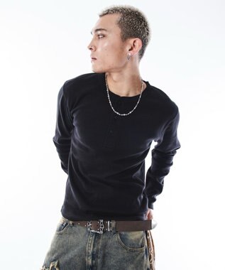 WEGO 【ユニセックス着用ITEM】コンパクトフィットリブヘンリーネックT（LS） ブラック