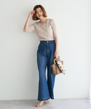 YECCA VECCA シアーMIX5分袖ニット Gray Beige