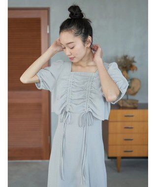 earth music&ecology ＳＥＴ２点パフスリーブブラウス＋キャミワンピース Light Gray