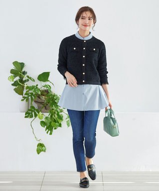 Tiaclasse 【洗える】フレアシャツチュニックブラウス サックス