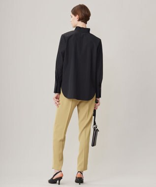 ICB 【洗える】コットンナイロンタイプライター デザインカラーブラウス ブラック系