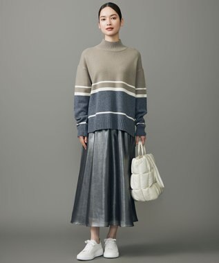 自由区 ウールカシミヤブレンドハイネック ニット マルチボーダー
