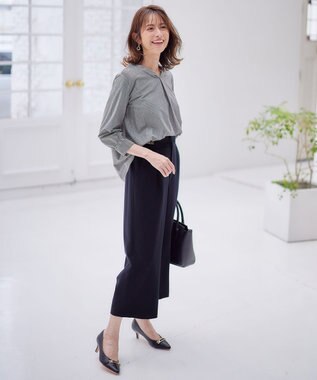 ANY SIS 【洗える】シルケットジャージーストライプ ブラウス ネイビーストライプ