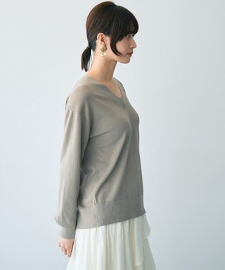 YECCA VECCA Vネックスリットニット Gray Beige