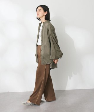 CRAFT STANDARD BOUTIQUE インド綿混パフスリーブシャツ Khaki