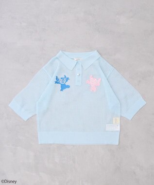 earth music&ecology スティッチ／刺繍ハートボタンニットポロシャツ Sax