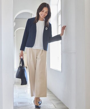 ANY 【WEB限定】ダブルクロスストレッチ Ｖネックノーカラージャケット ネイビー