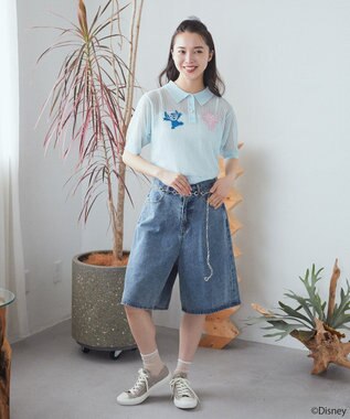 earth music&ecology スティッチ／刺繍ハートボタンニットポロシャツ Sax