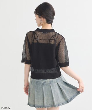 earth music&ecology スティッチ／刺繍ハートボタンニットポロシャツ Black