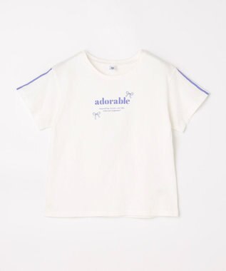 ANY KIDS 【一部店舗/WEB限定】【綿100%】プリント 半袖Tシャツ オフホワイト×ライン