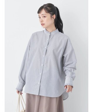 earth music&ecology スタンドフリルシャツ Stripe