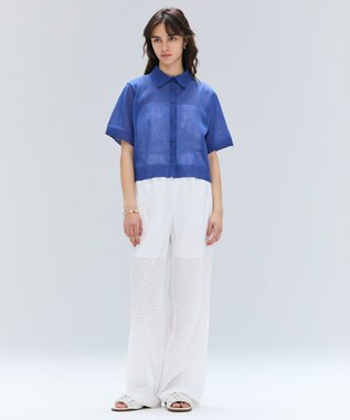 BEIGE， 【洗える・Oggi10月号掲載】MILANO / リネン混シアーポロカラーニット Blue