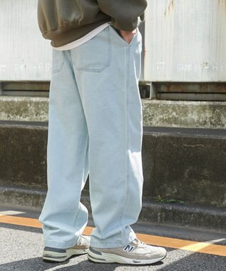 WEGO 【ユニセックス着用ITEM/ウエストゴム/SMLサイズ展開】デニムイージーストレートパンツ デニム淡色