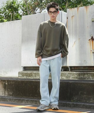 WEGO 【ユニセックス着用ITEM/ウエストゴム/SMLサイズ展開】デニムイージーストレートパンツ デニム淡色