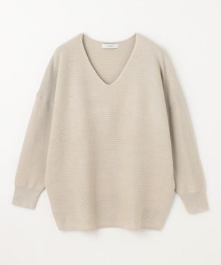 ANY 【洗濯機可】Ｖネックラメガーターニット サンドベージュ