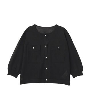 YECCA VECCA ノーカラー7分袖ポケットカーディガン