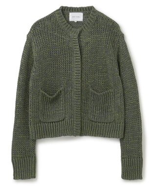 BEIGE， 【洗える】THYME / クルーネックコットンメッシュカーディガン Olive