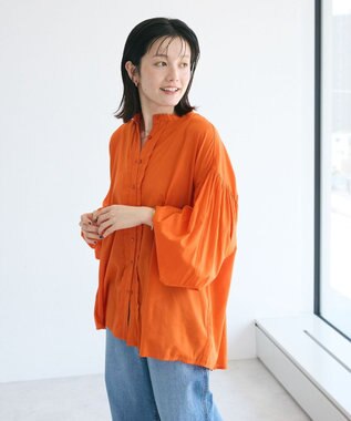 CRAFT STANDARD BOUTIQUE インド綿混パフスリーブシャツ Orange