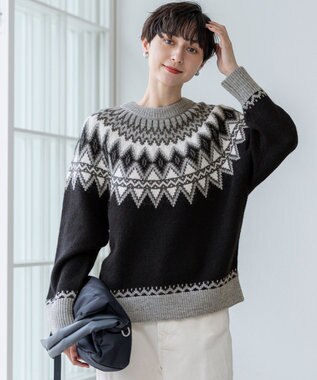  【洗える】ジャガード クルーネック ニット