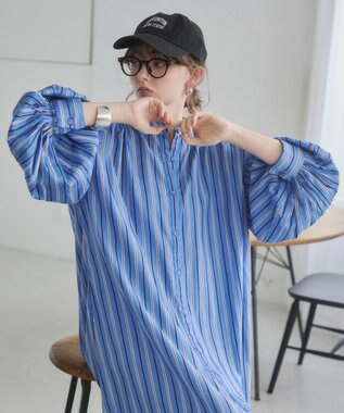 WEGO 【ANGIE VINTAGE】ボリュームスリーブ バンドカラー シャツワンピース 柄5