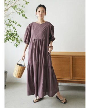 CRAFT STANDARD BOUTIQUE インド綿パフスリーブギャザーワンピース Purple