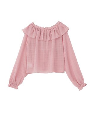 earth music&ecology シアーチェック2wayオフショルブラウス Pink