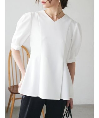 Green Parks AnriettMusee パフスリーブペプラムブラウス Off White
