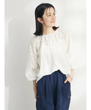CRAFT STANDARD BOUTIQUE インド綿アイレット刺繍ブラウス Off White