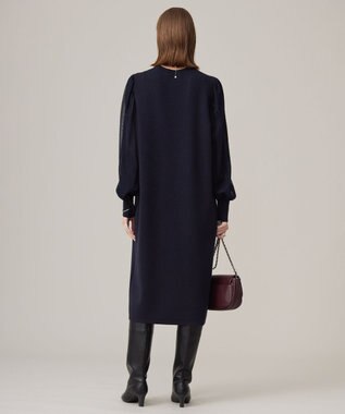 ICB L 【洗える】ウールブレンドスムース ニットワンピース ネイビー系