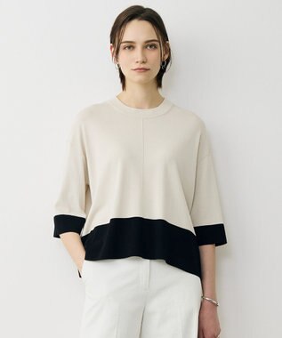 ICB 【先行予約】VIS/NYハイゲージ バイカラーニットT トープ×ブラック配色