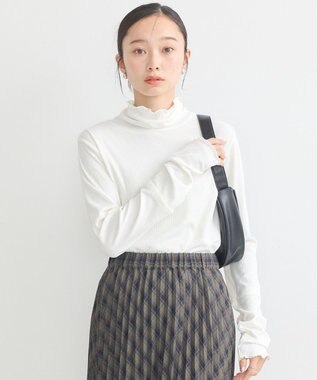 earth music&ecology シャーリングスリーブリブタートルプルオーバー Ivory