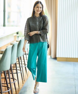 自由区 S 【カタログ掲載・定番人気・新色追加】コットンサテンクロップド丈ワイドストレート パンツ ［新色］ピーコックグリーン系