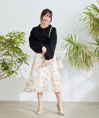 Tiaclasse 花柄プリントスカート オフホワイト