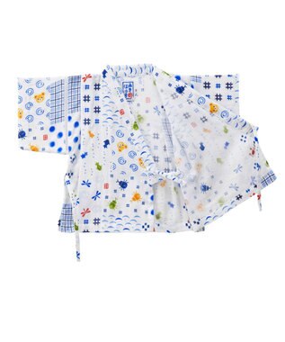 MIKI HOUSE HOT BISCUITS 【ミキハウス】【80-110cm】パッチワーク柄プッチー甚平スーツ 白