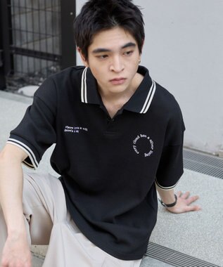 WEGO 【ユニセックス着用ITEM/MLサイズ展開】ワッフルラインポロ ブラック