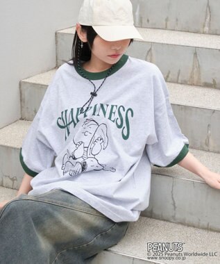 WEGO 【ユニセックス着用ITEM/MLサイズ展開】別注PEANUTSプリントT（SS） アッシュグレー
