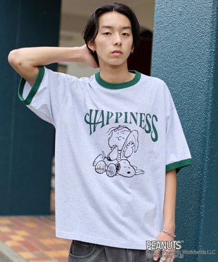 WEGO 【ユニセックス着用ITEM/MLサイズ展開】別注PEANUTSプリントT（SS） アッシュグレー